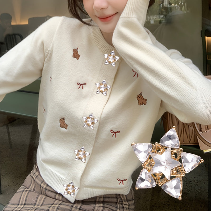 High-End Button Shirt Sweater Suit Coat Windbreaker with 3D Diamond Decor and DIY Accessories Set 6 or 10 Pieces