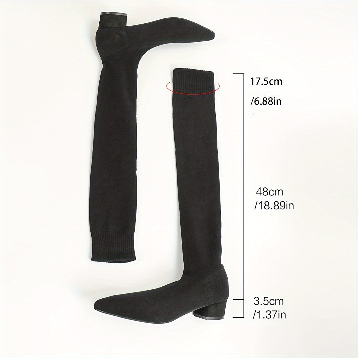 Women Knit Over-The-Knee High Heel Boots with Chunky Block Heel