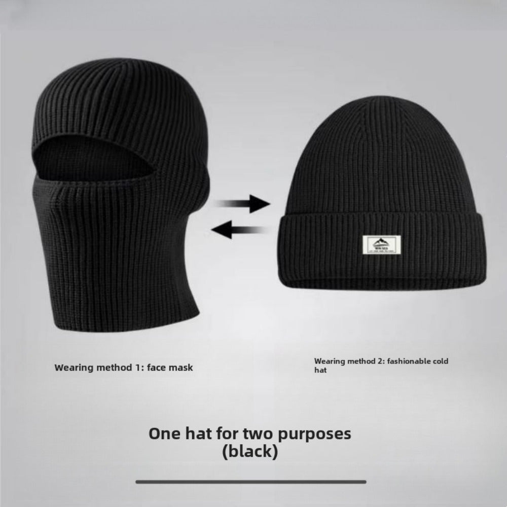 Winter Knit Beanie with Face Mask Windproof Fleece for Outdoor Activities