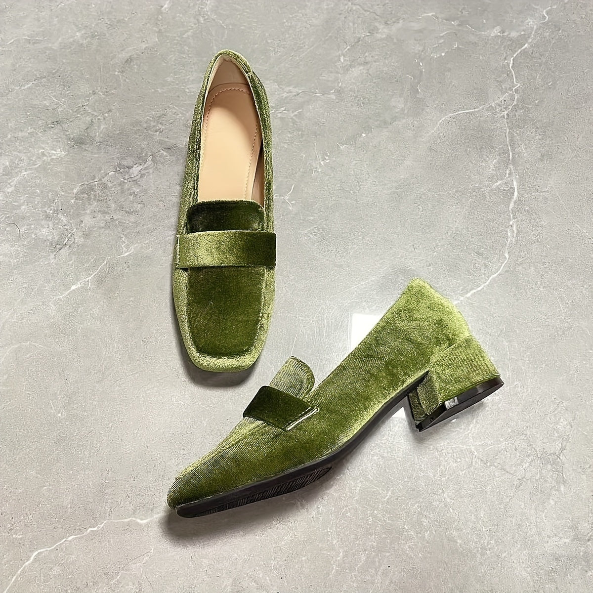 Women's Chunky Heel Pumps Pointed Toe Slip-On Shoes for Evening Casual Wear