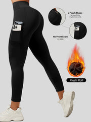 Women's High Elasticity Mid-Rise Leggings with Pockets and Seamless Butt-Lifting