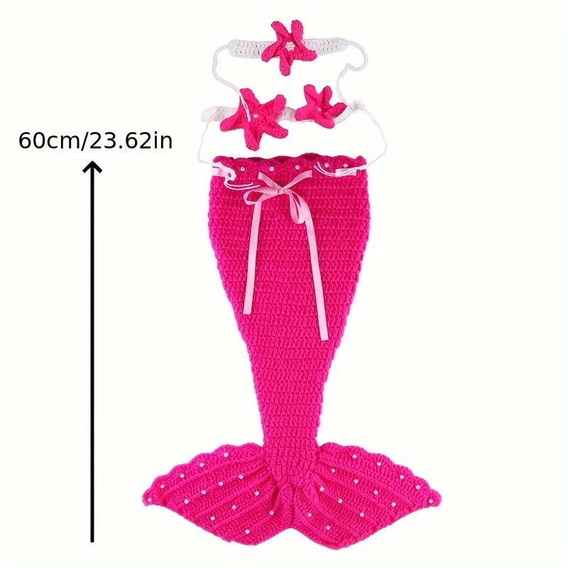Conjunto de cola de sirena de ganchillo para bebés para recién nacidos de 0 a 3 años, accesorio para fotografía, disfraz con saco de dormir y conjunto