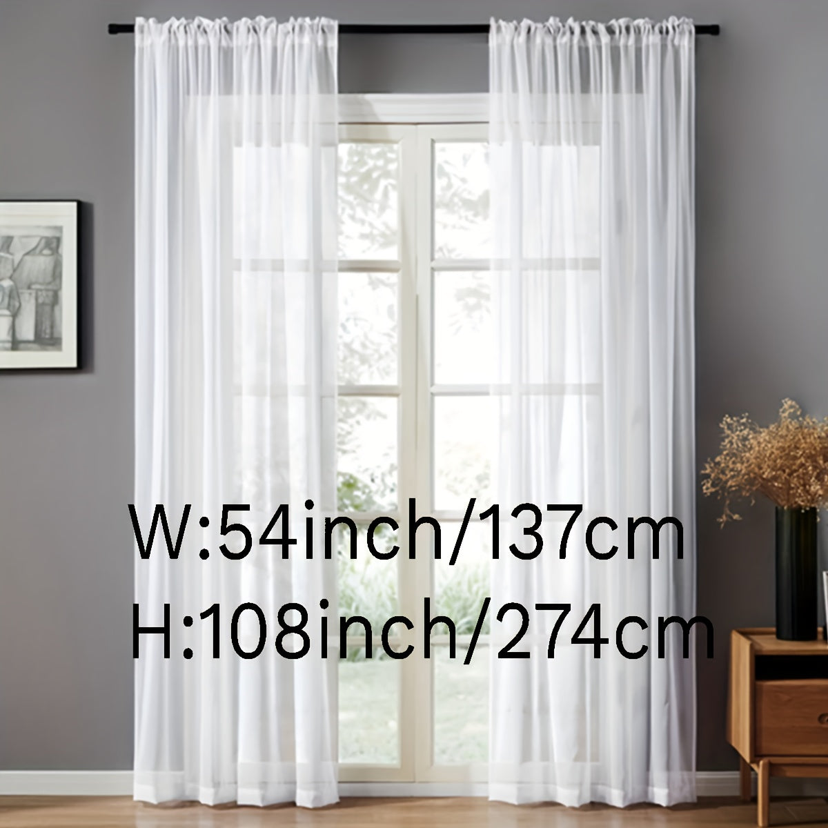 Pair of Sheer Voile Curtains with Rod Pocket for Kitchen Bedroom Living Room