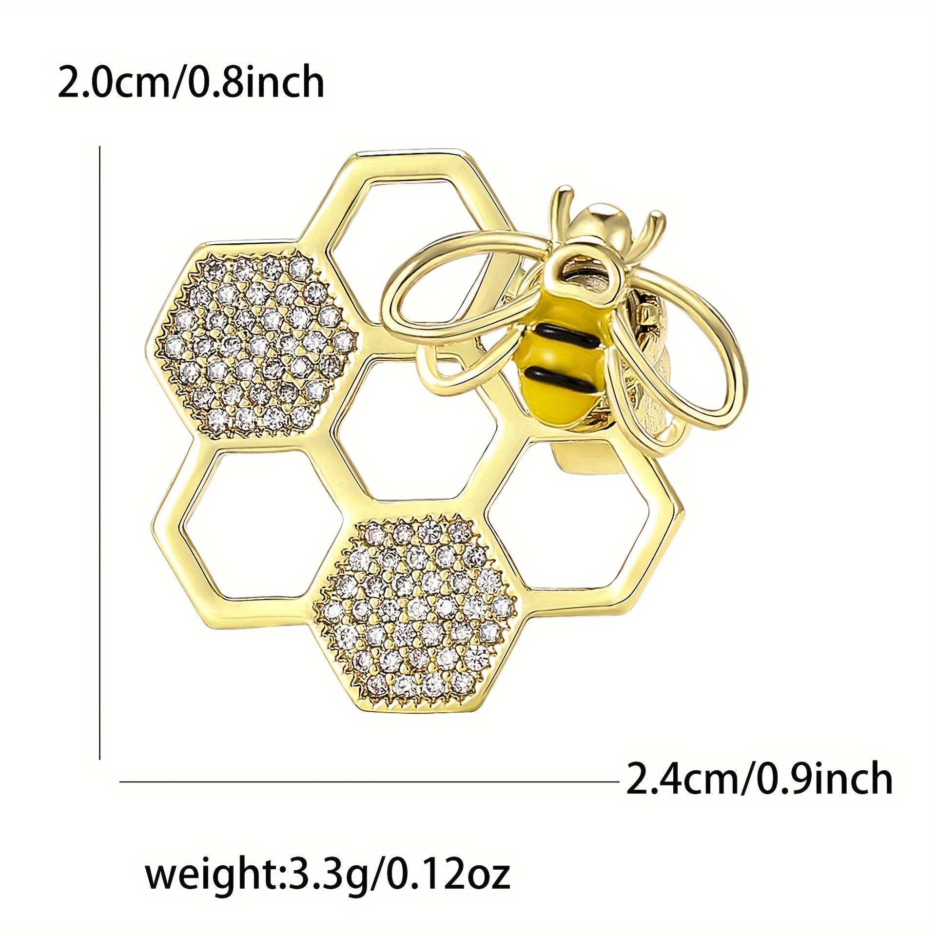 Minimalist Alloy Honeycomb Bee Brooch with Cubic Zirconia Geometric Design for Women
