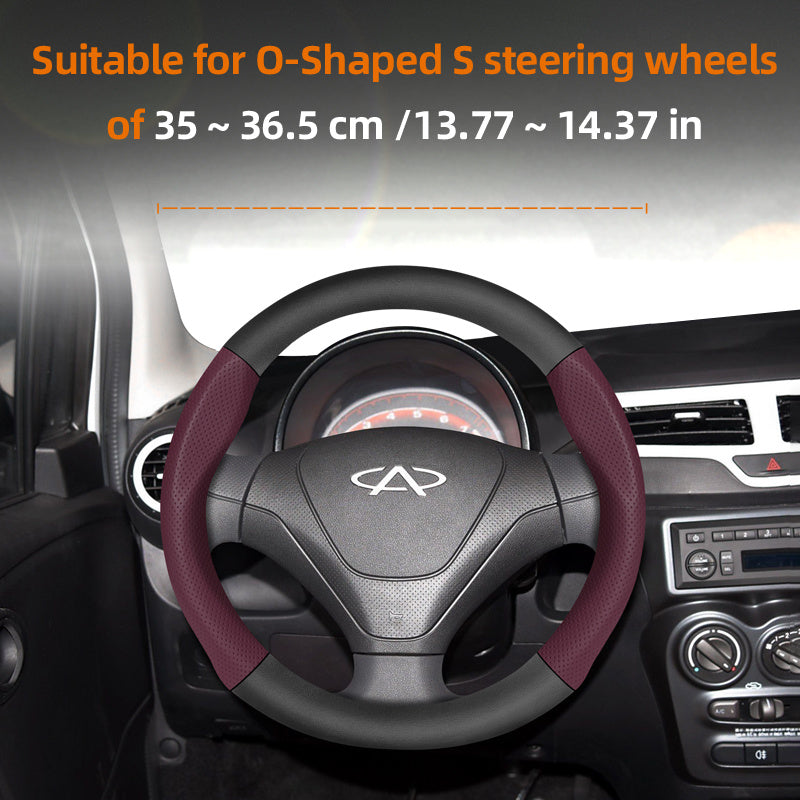 Leather Steering Wheel Cover Carbon Fiber Textured Breathable Black Burgundy Mocha Orange
