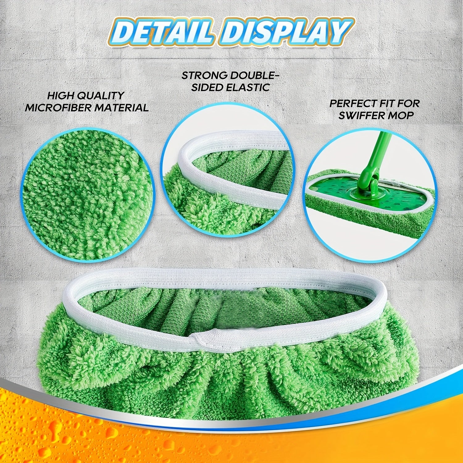 Mikrofiber mop almashtirish yostiqchası tekis polni yuvish uchun, yuviladigan, bardoshli, ho'l va quruq foydalanish uchun