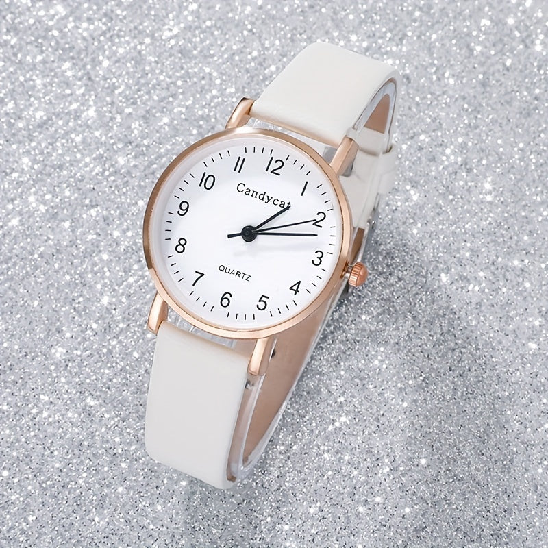 Ladies Fashion Quartz Watch Ring Necklace Set with Faux Leather Straps and Gift Box