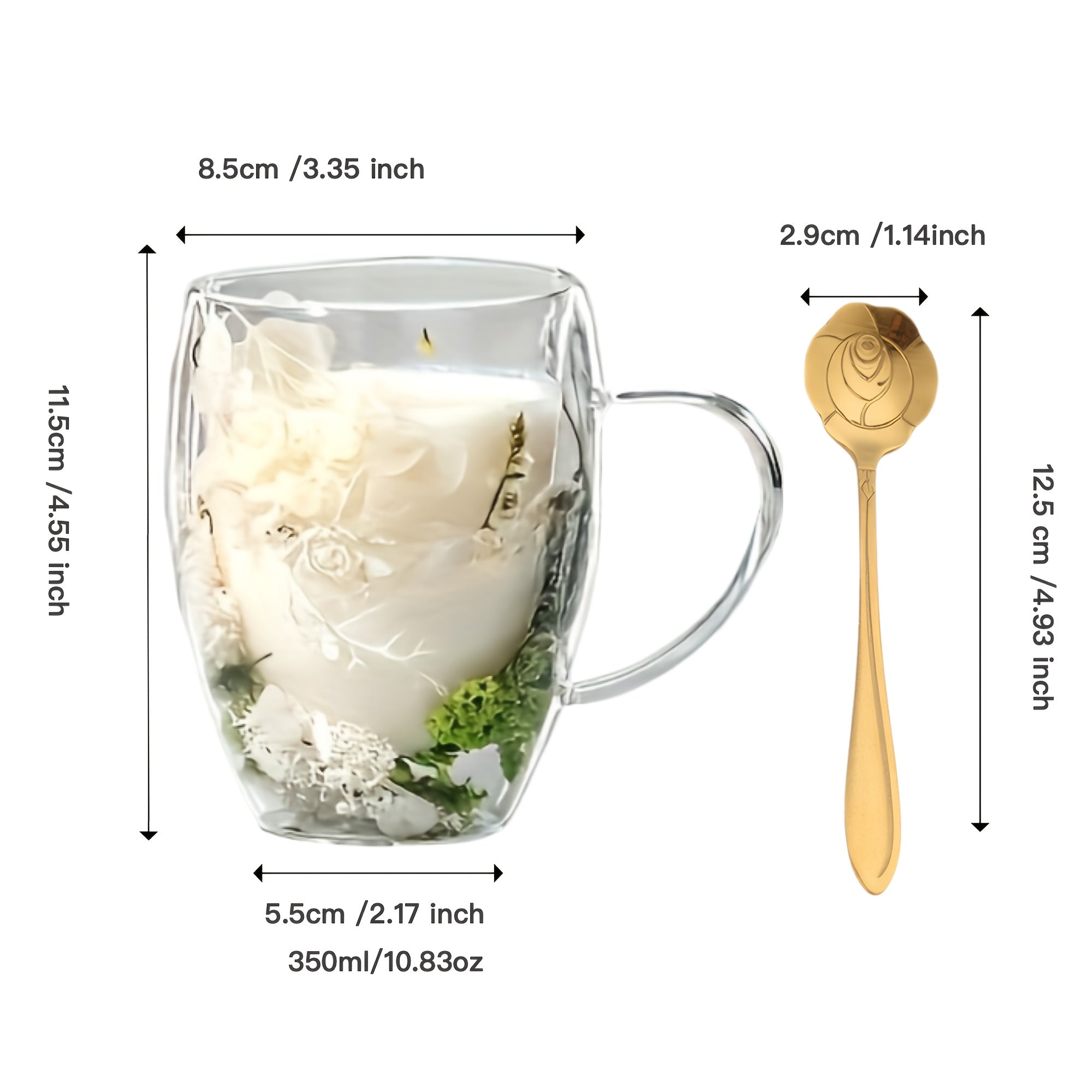 Set of 2 Floral Double Wall Glass Mugs 11.83 oz Hot Beverages Gift