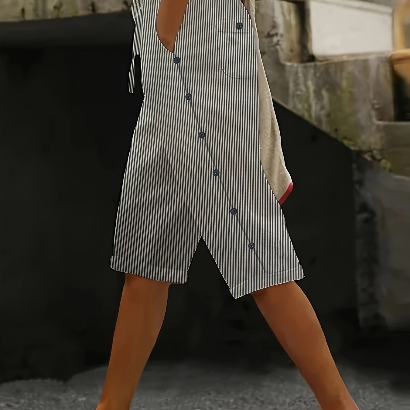 Женские повседневные полосатые брюки с серединой и карманами, регулируемый пояс