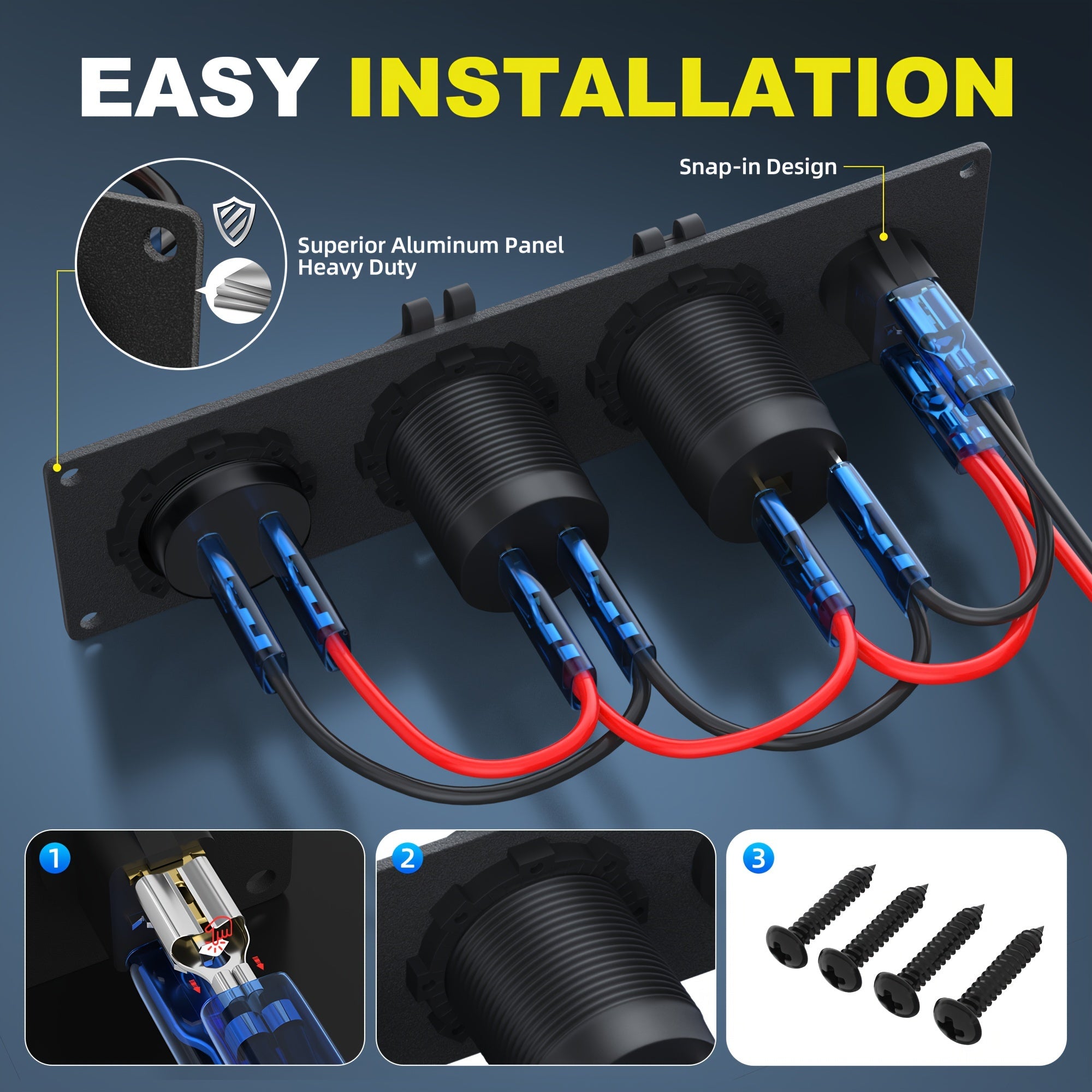 4-In-1 Aluminum Panel for Cars and RVs with Dual USB, LED Voltmeter