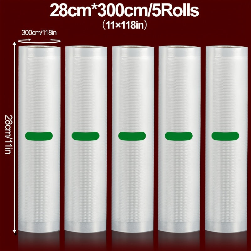 Vakuum Sealer Rolls - 5 dona, 3m uzunlik, ko‘p kenglik (28cm, 30cm, 33cm), mustahkam, yirtiqlarga chidamli dizayn, yangi saqlash va uzaytirilgan raf umr uchun, to'g'ridan-to'g'ri oziq-ovqat bilan xavfsiz, PE+PA
