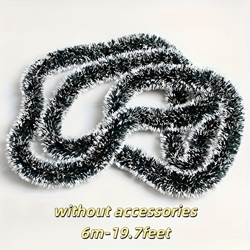 6 metrli Rojdestvo Tinsel Garlandi bilan bog'lamlar, ichki va tashqi bezak, plastmassa