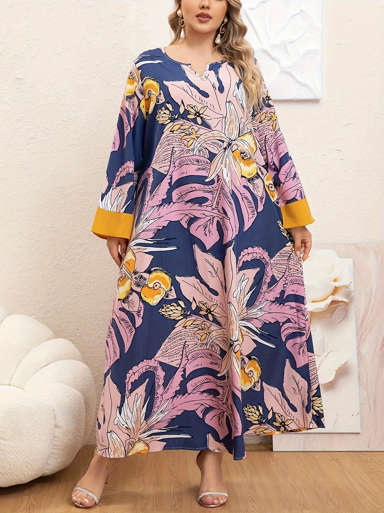 Plus o'lcham O'rta sharq ayollari uchun bosma erkin kiyinadigan sayohatchi qulay kiyim