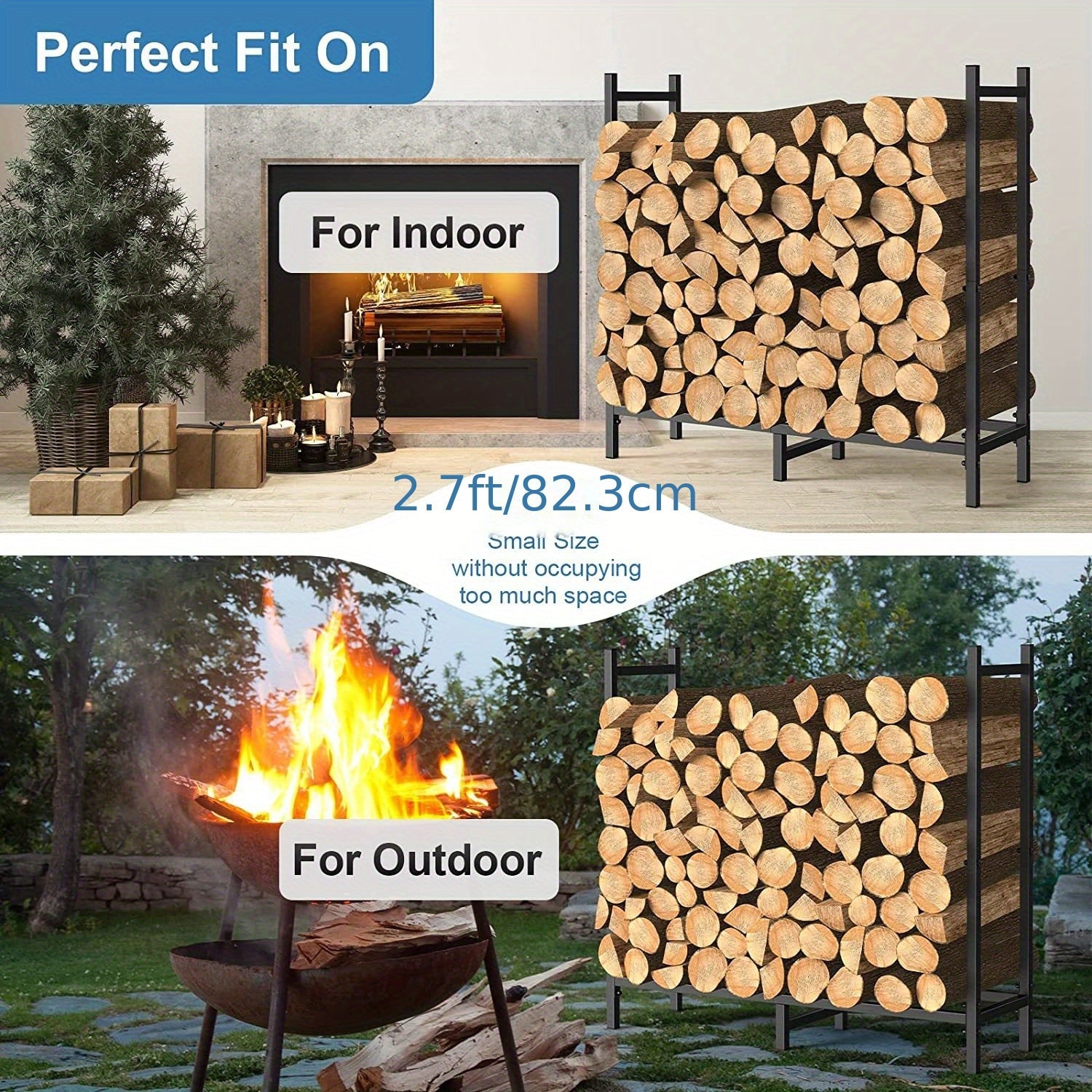 Adjustable Firewood Rack Heavy Duty Metal Indoor Outdoor Storage 79.25cm