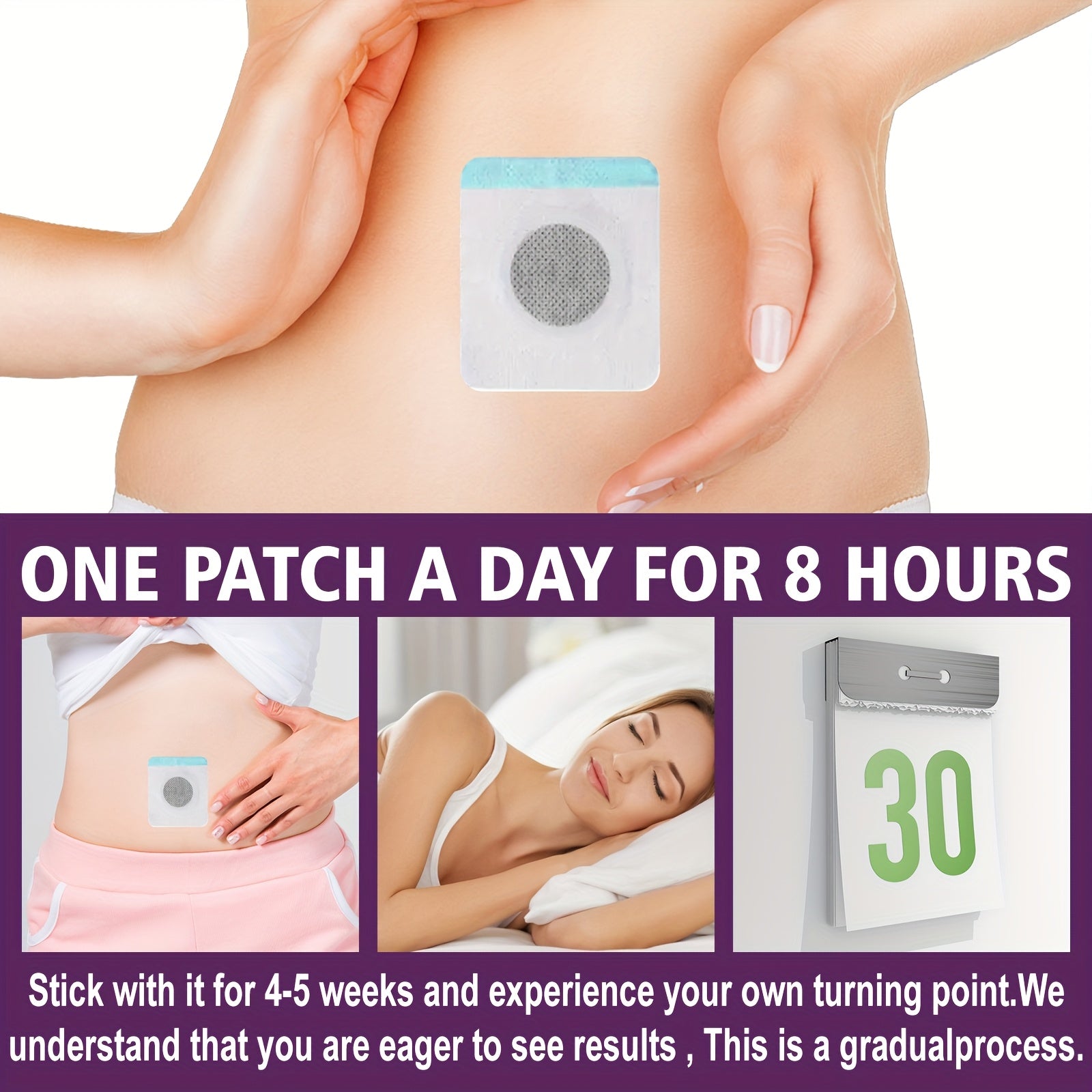 60 dona Qorni, Bel, Qo‘l, oyoq uchun Qorni Qattiqlashtiruvchi Plasterlar, Gialuron Kislota bilan