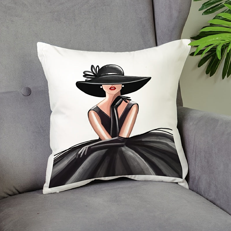Decorative Pillow Cover French Style Retro Lady Portrait 45cm Square Polyester