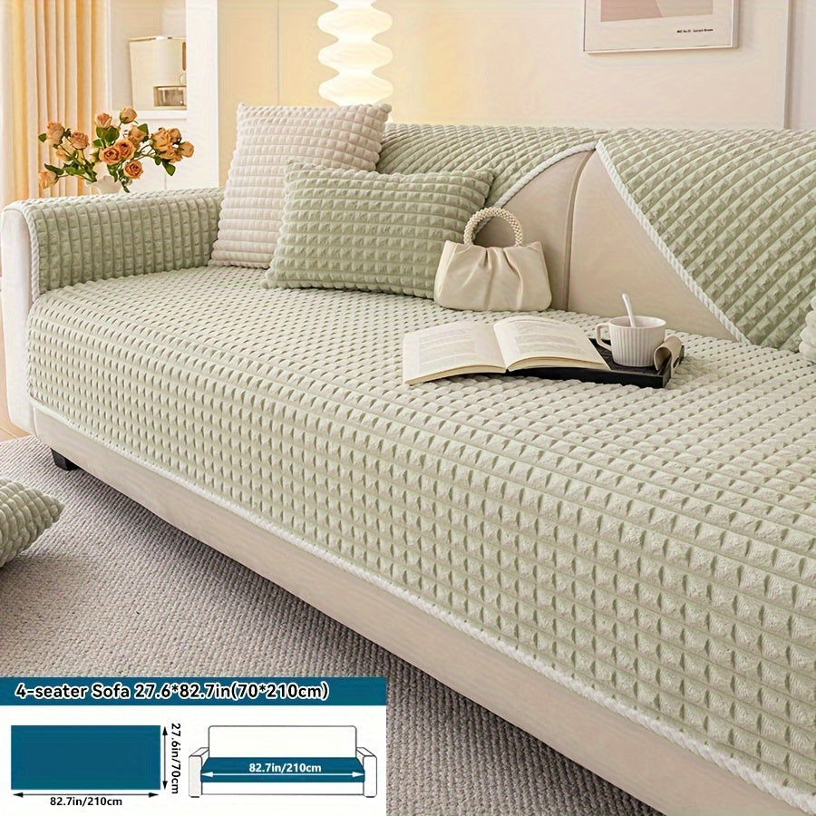 Plaid plush divan qoplamasi, sirpanmas dizayn bilan, hayvonlar uchun va barcha mavsumlar uchun mukammal. Turli xil mebellar uchun mos keladi.