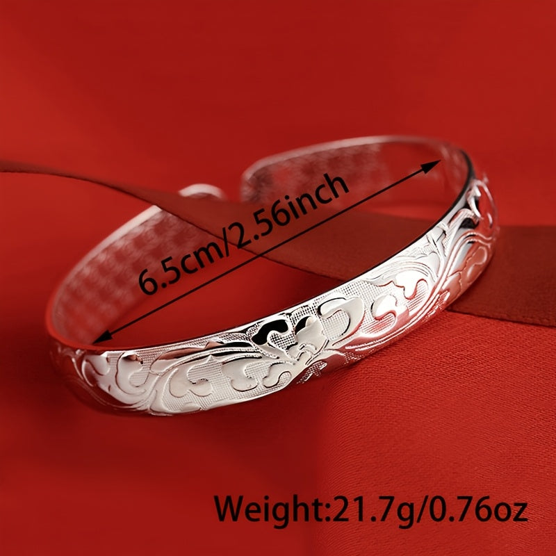 925 Sterling Silver Bangle, zamonaviy retro gullar dizayni bilan ochiq uslubda.
