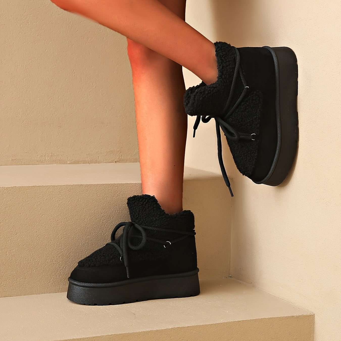 Women's Faux Fur Winter Snow Boots Plush Lined Thick Sole