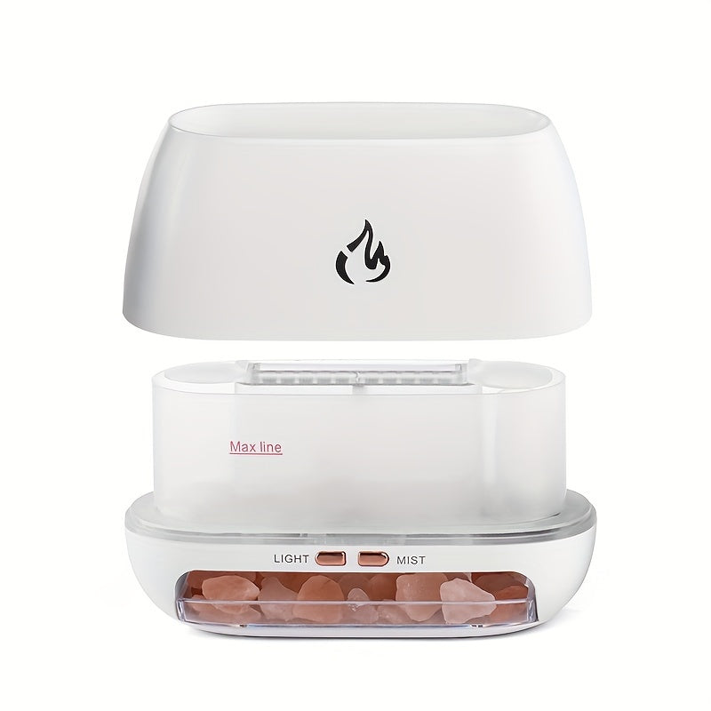 Portable Salt Stone Flame Air Humidifier 200ml USB Rechargeable Nightlight