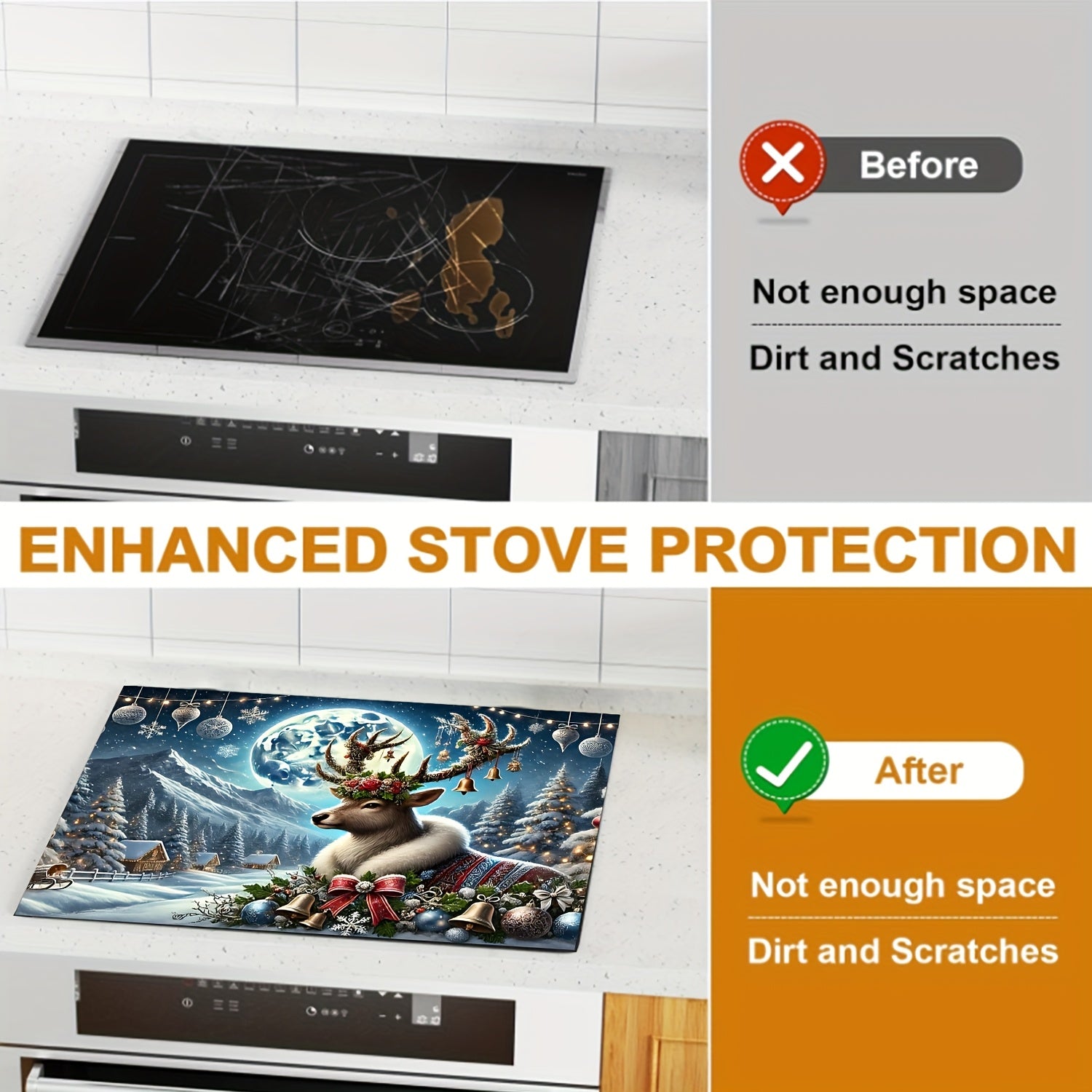 Festive Christmas Deer Stove Top Protector Waterproof Non-Slip Heat Resistant