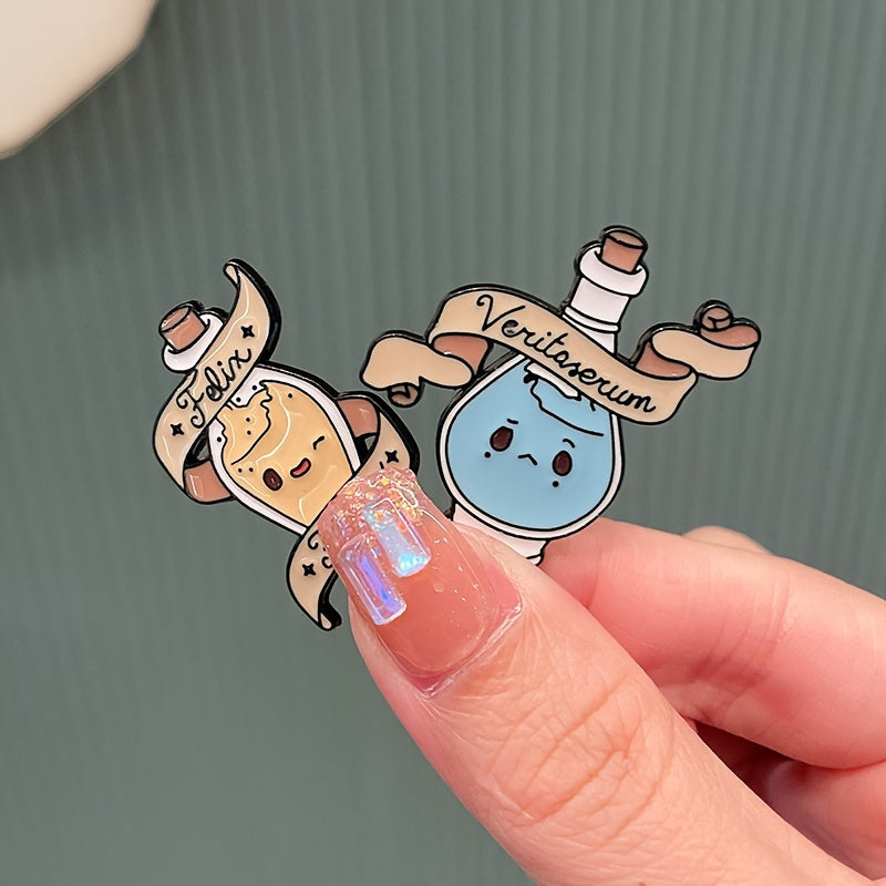 Toʻrtta emal pinlar toʻplami, ijodiy kimyo laboratoriya shishalari bilan, metall alloy ilmiy aksessuarlar, talabalar va entuziastlar uchun