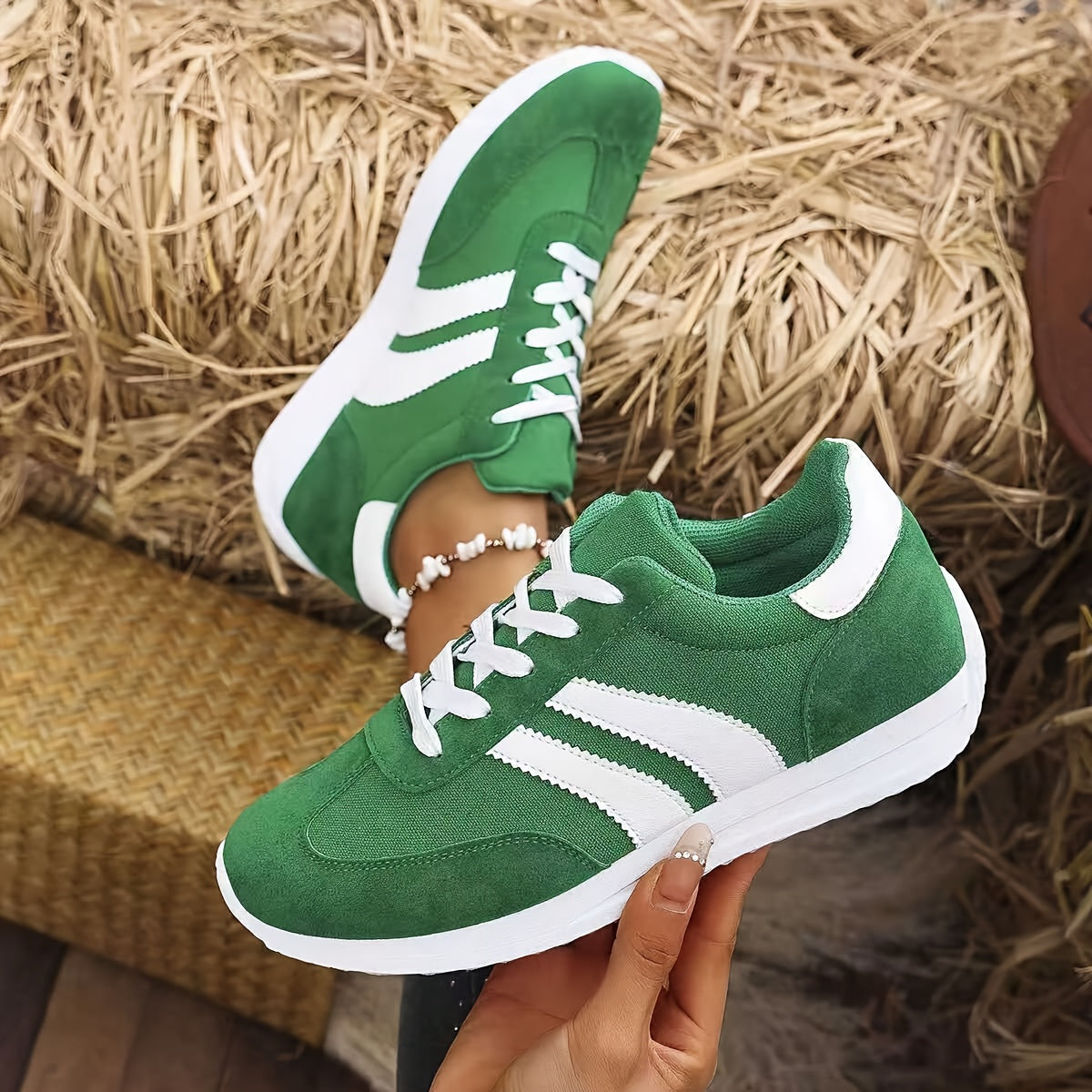 Zapatillas de lona verdes para mujer cómodas, ligeras y antideslizantes, calzado casual