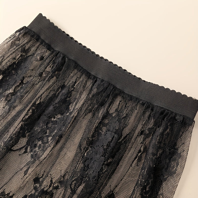 Black Lace Skirt for Women with Stretchy Waistband Stylish Fashion for All Seasons