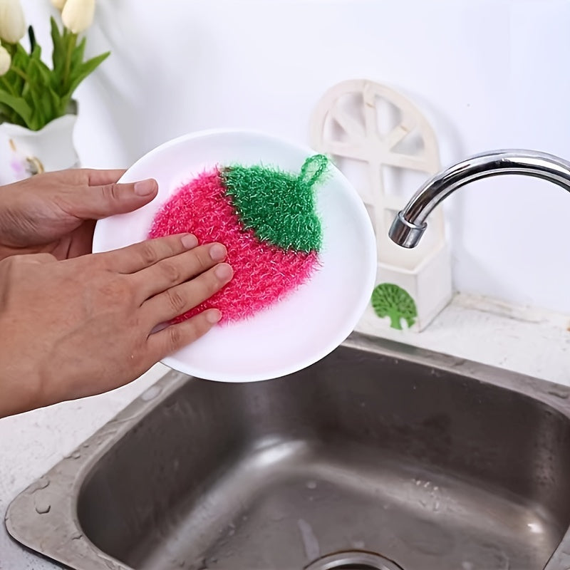 Festive 4-Piece Strawberry Kitchen Scrubbers Hand Wash Super Fine Fibers