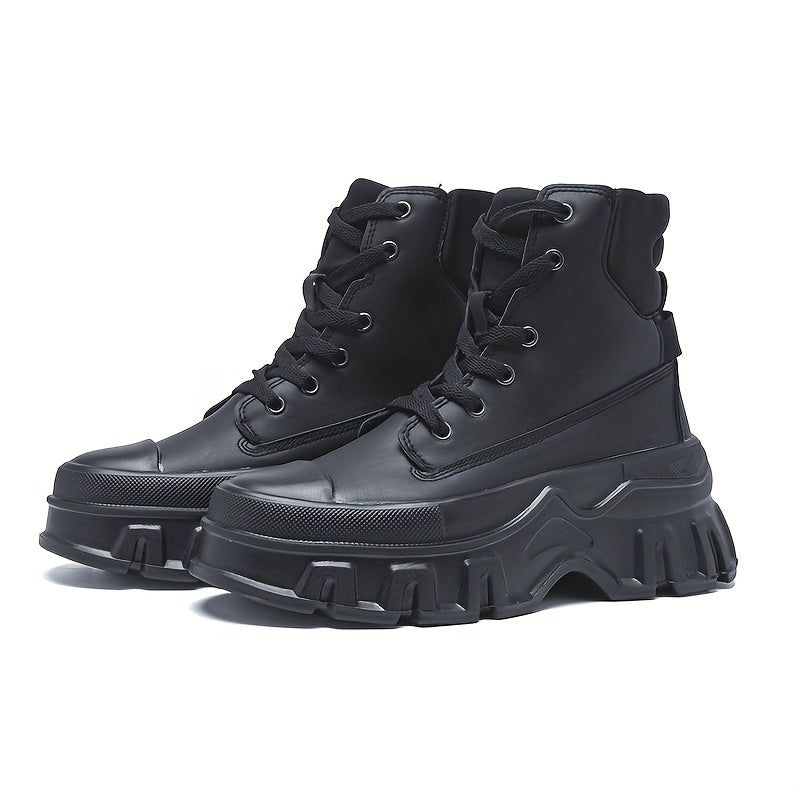 Women’s Black High-Top Lace-Up Platform Ankle Boots with EVA Sole