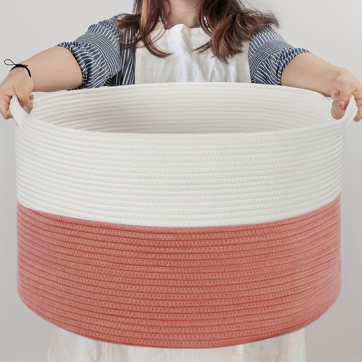 Large Woven Rope Storage Basket 50.8cm x 50.8cm x 34.04cm for Laundry and Toy Organization