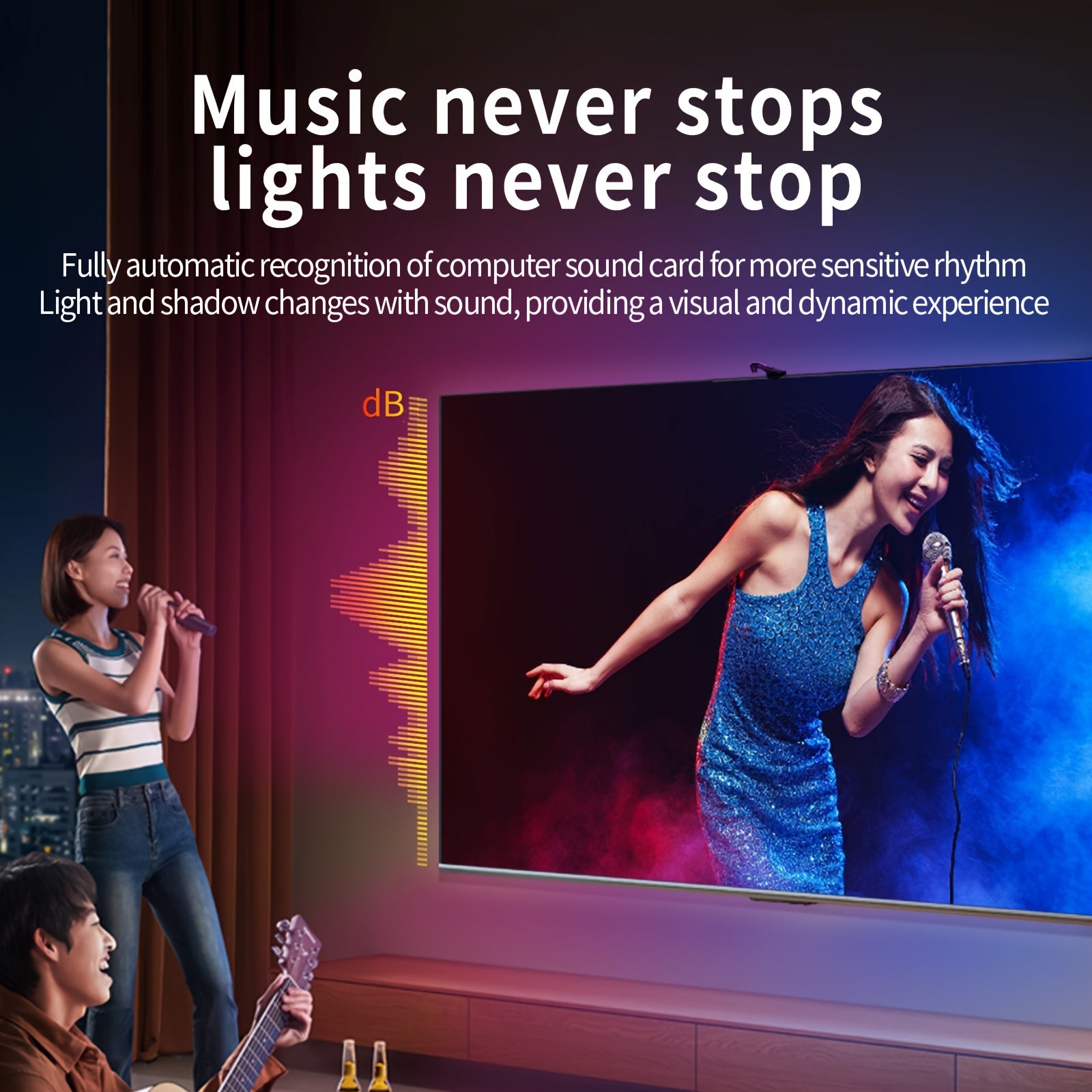 LED Backlight Strip for TVs 55-75 Inches RGBIC Wireless App Control Music Sync