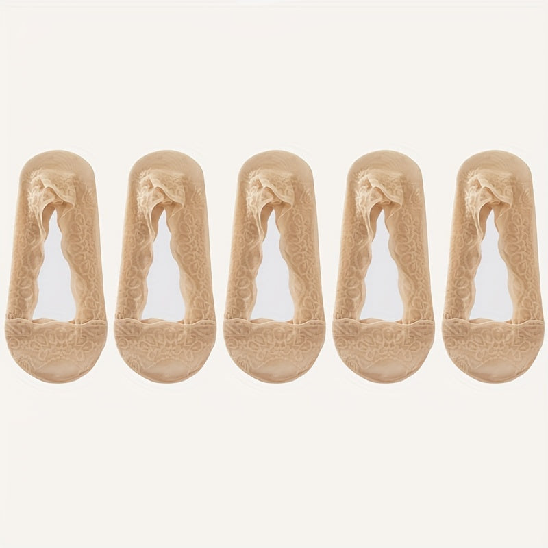 5 juft ayollar uchun to'qima ko'rinmas paypoqlar, turli ranglarda, ko'rinmas nafas oladigan taglik va sirpanmaydigan dizayn bilan