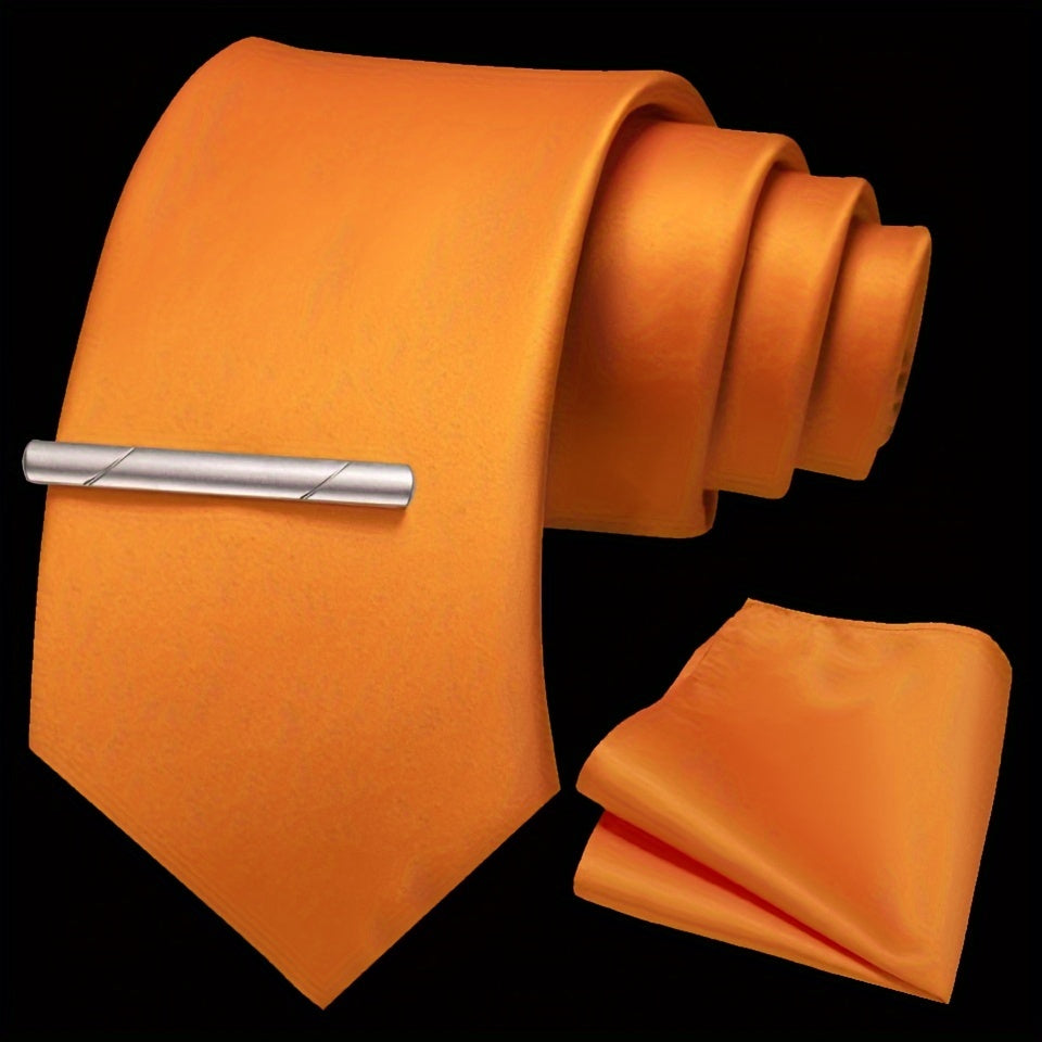 Erkaklar uchun bir rangli ipak aksessuarlar to'plami, galstuk, cho'ntak sharf, sochiq, galstuk klipi, rasmiy kiyimlar va sovg'alar uchun