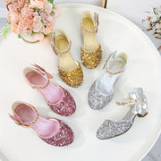 Children's Crystal Sandals for Girls Princess Design Spring Summer Breathable Glitter Round Toe Low Top