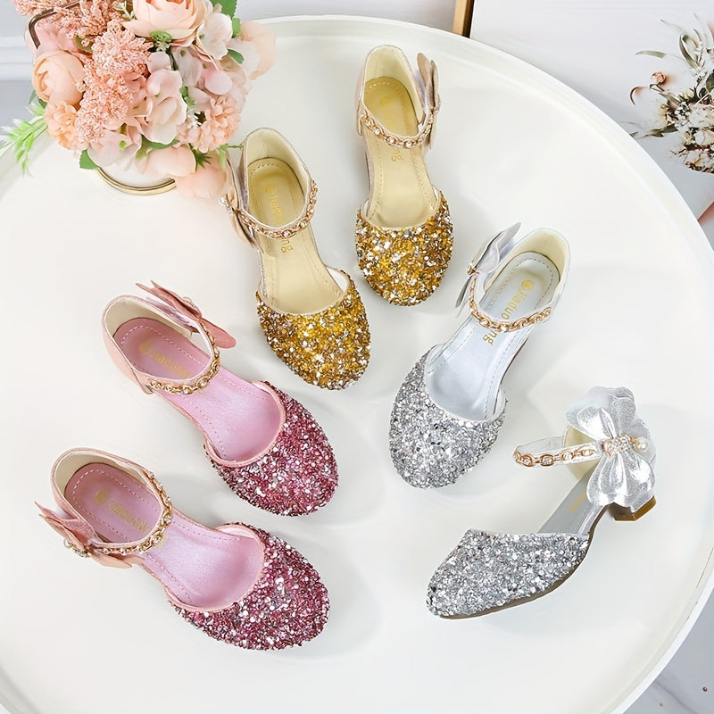 Children's Crystal Sandals for Girls Princess Design Spring Summer Breathable Glitter Round Toe Low Top