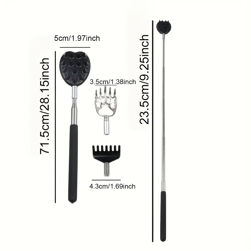 3 ta teleskopik qurilma, almashtiriladigan boshlar, ikki tomonlama skraper, metall tirnoq va burg'ulash bilan zanglamaydigan po'latdan yasalgan orqa qichqiruv to'plami. Erkaklar va ayollar uchun mos, tortib olinadigan va sozlanadigan. Ajoyib