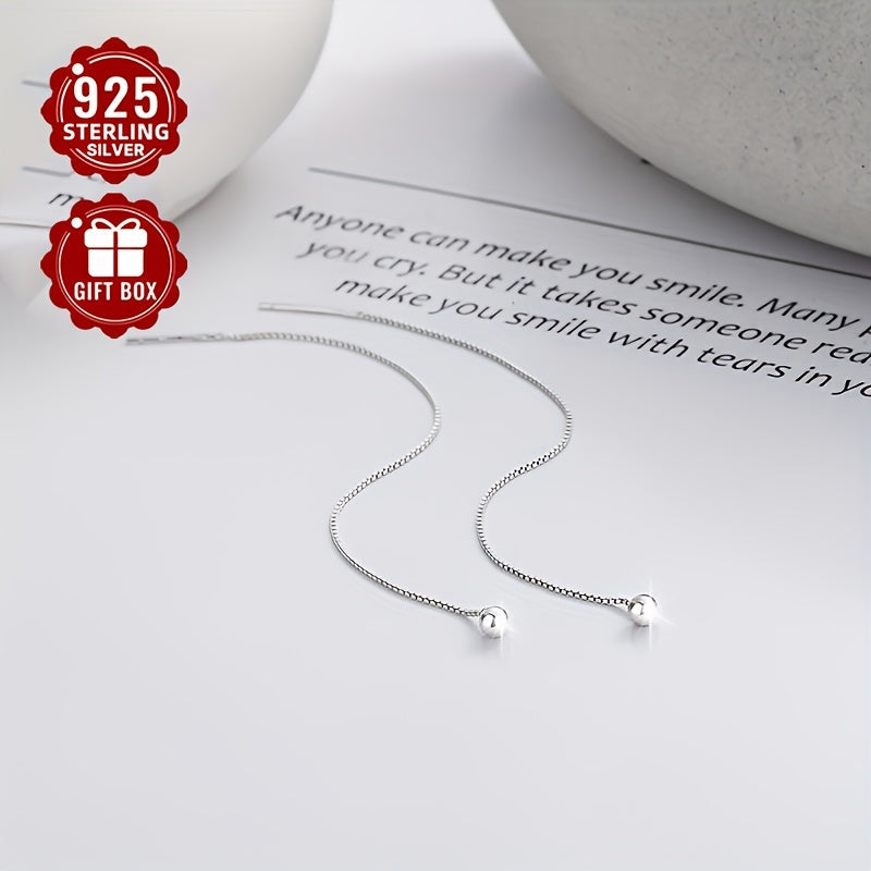 Hypoallergenic Sterling Silver Earrings with Long Tassel and Small Ball Chain for Women