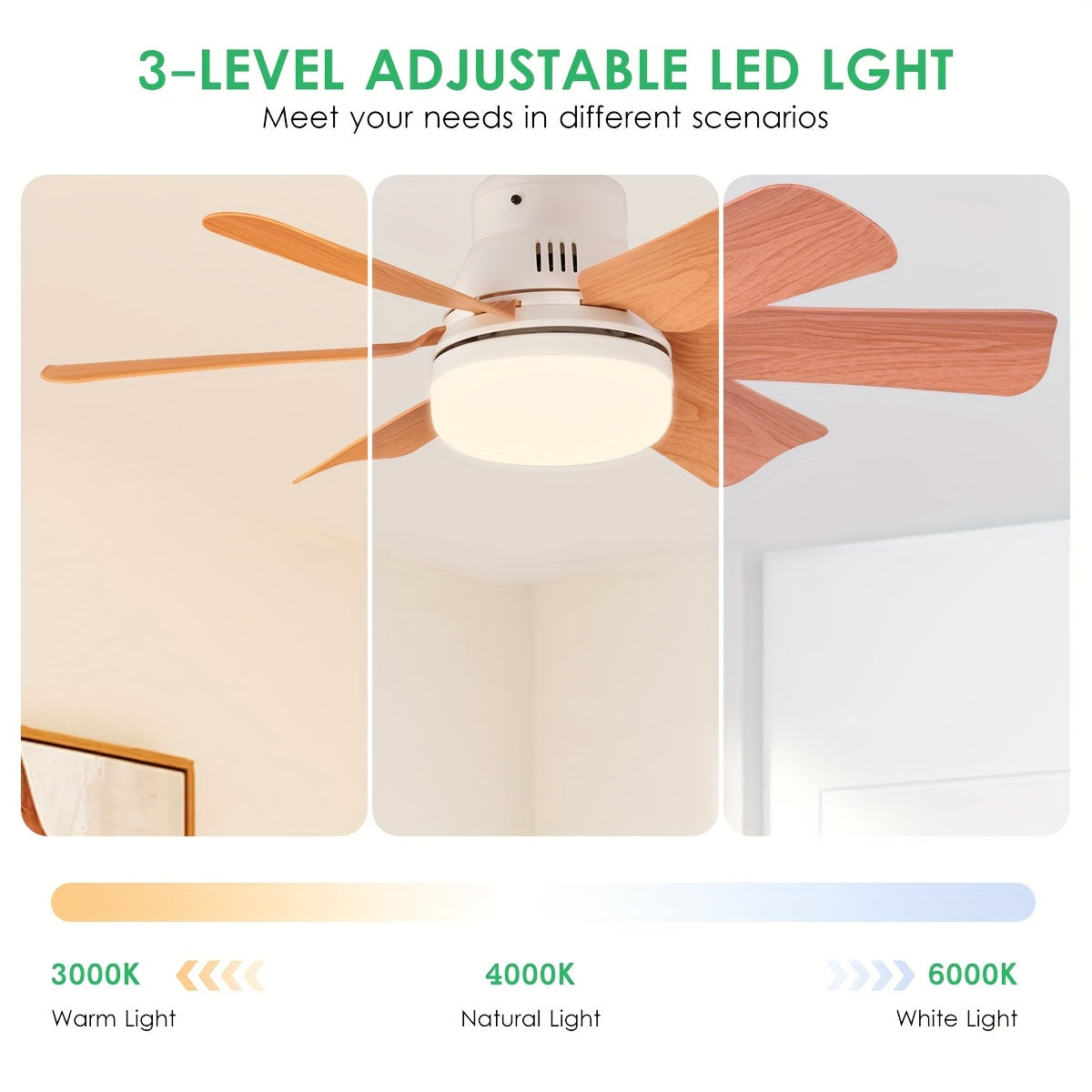 Square Ceiling Fan Light with Remote Dimmable Colorable LED Imitation Wood Grain
