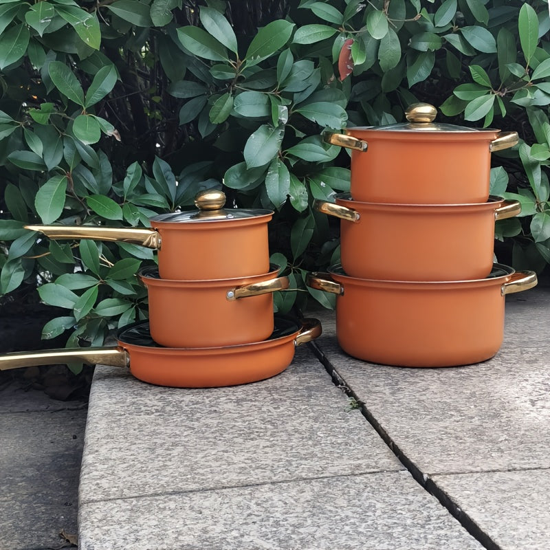 Durable Stainless Steel Cookware Set with Non-Stick Soup Pot Frying Pan