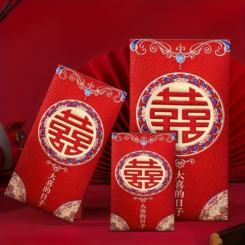 Set of 6 Frosted Red Envelopes for Chinese New Year Lucky Money Gift and Wedding Decoration