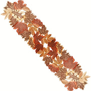 European Maple Leaf Embroidered Table Runner Fall Dust Cover Brown Shades Thanksgiving Home Decor