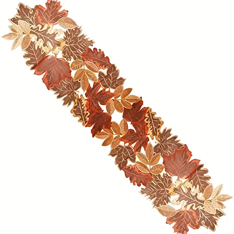 Camino de mesa bordado hoja de arce europea, funda de polvo para otoño, tonos marrón, decoración del hogar para Acción de Gracias