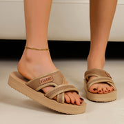 Women Slip-On Sandals EVA Non-Slip Beach Shoes Checkered Pattern