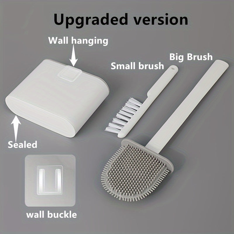 Set of 2 Wall-Mounted Toilet Brushes with Sealed Toilet Seat and Long Handle