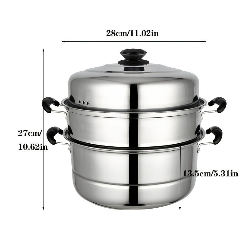 Stainless Steel 3-Tier Steamer Set for Vegetables Fish Bread Compatible with Induction Gas Stoves