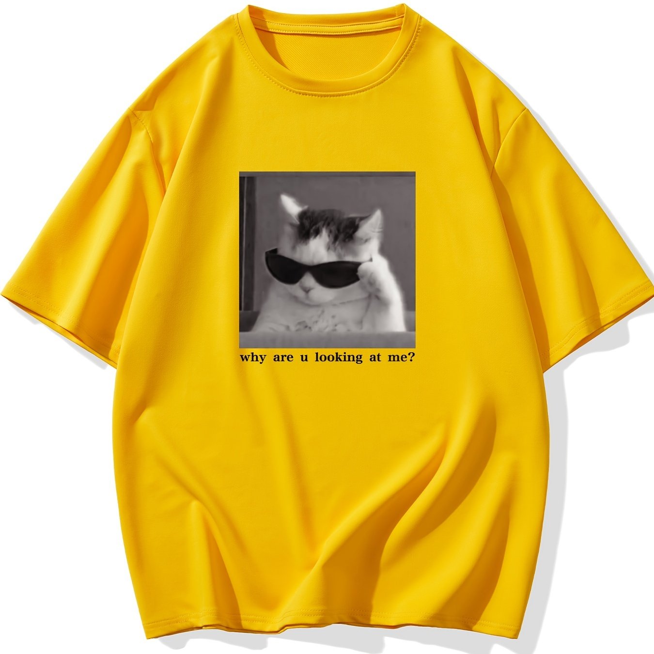 Мужская футболка большого размера с коротким рукавом и принтом кота, полиэстеровая смесь, повседневное лето