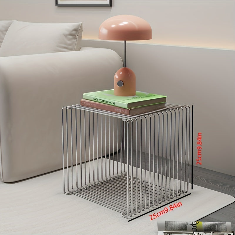 Geometric Stainless Steel Side Table with Storage Shelf for Living Room