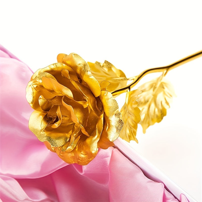 Set of 2 Artificial Golden Foil Roses with Love Base Rainbow and Galaxy Roses