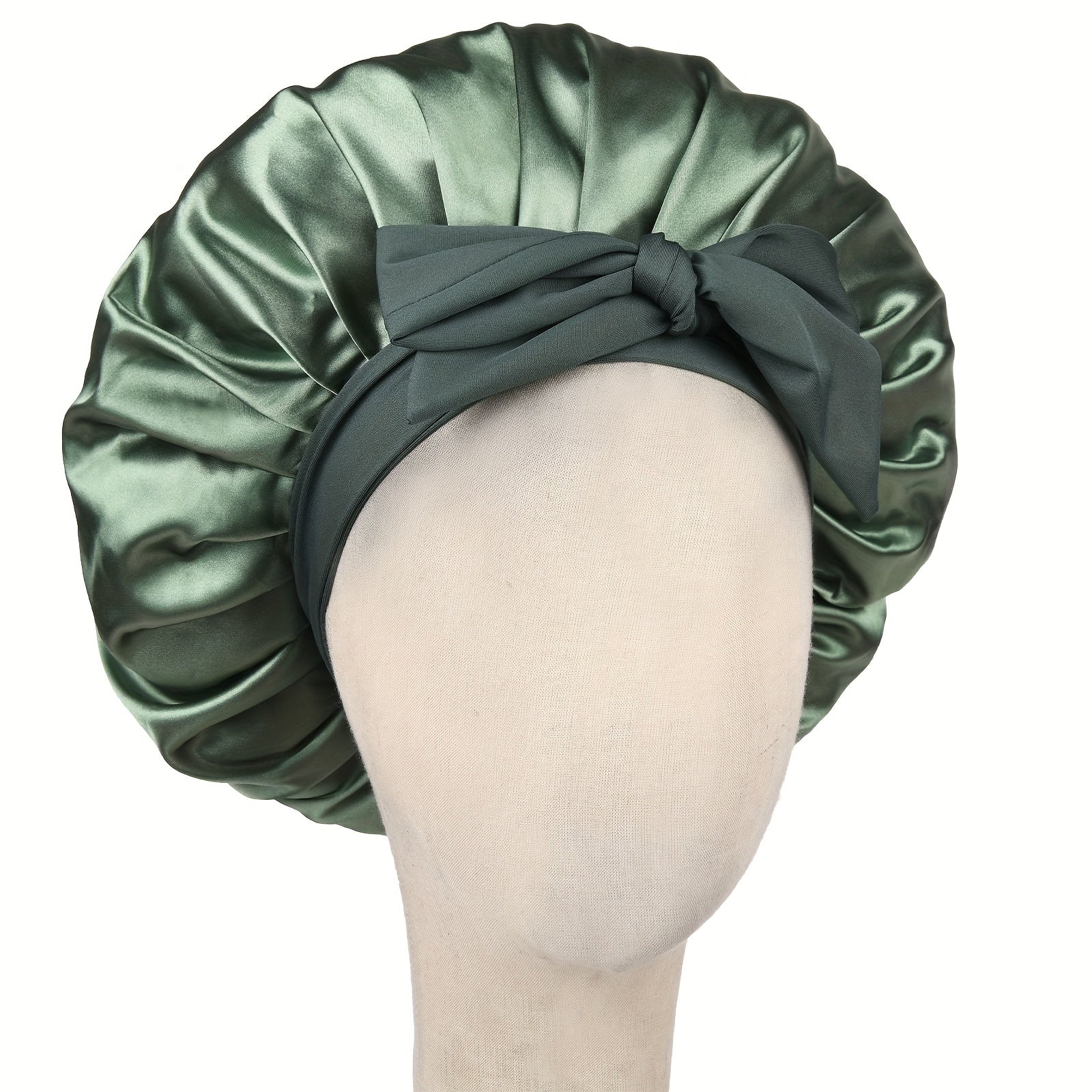 Silk Sleep Cap Satin Bonnet Adjustable Headwear with Tie Band for Women Men